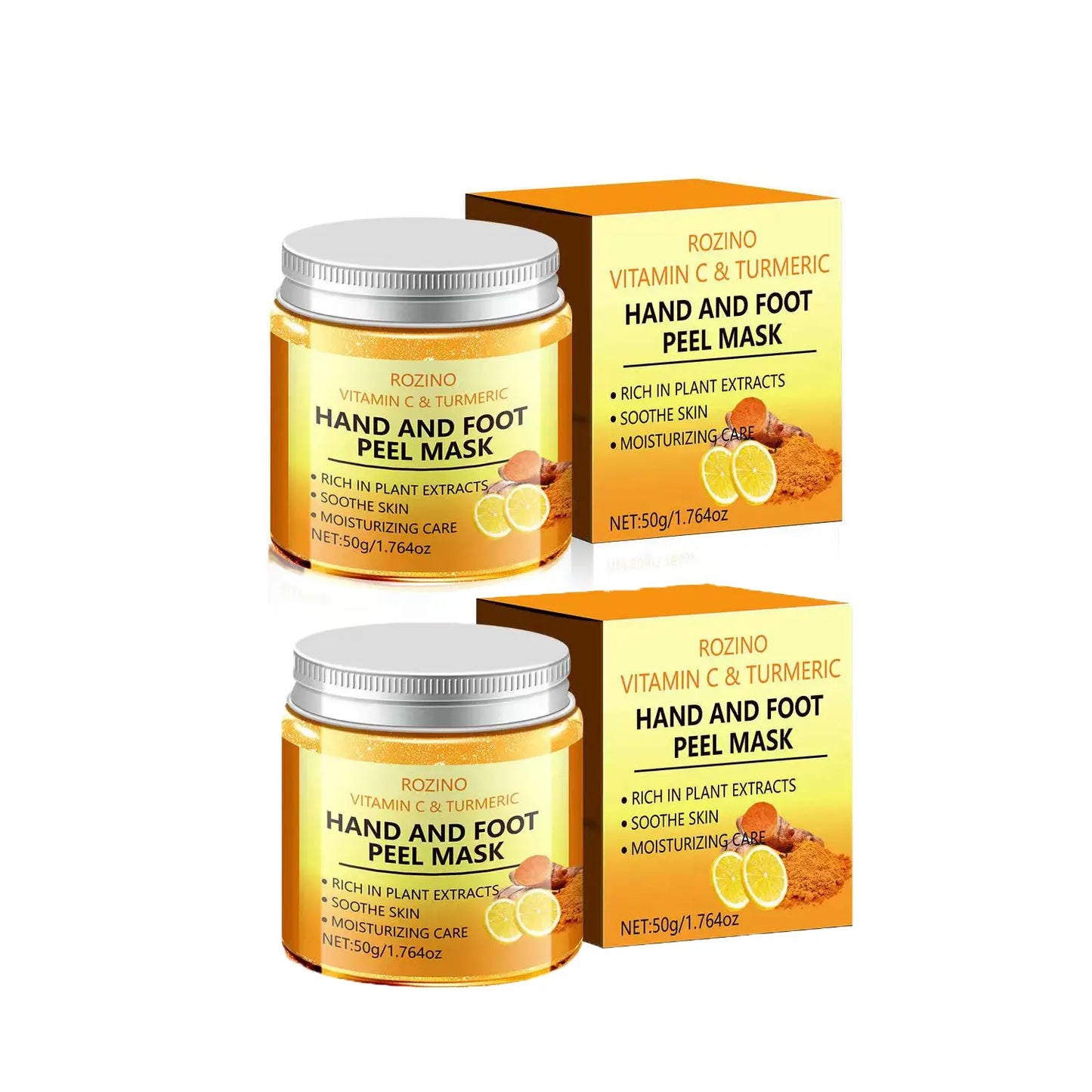 Vitamin C & Turmeric Peel-Off Mask, Deep Moisturizing Hand & Foot Mask, Brightening & Hydrating Hand & Foot Care Mask for Women & Men, Foot Exfoliating Mask, Care for Dry Rough Hands and Feet, 1.76 Oz