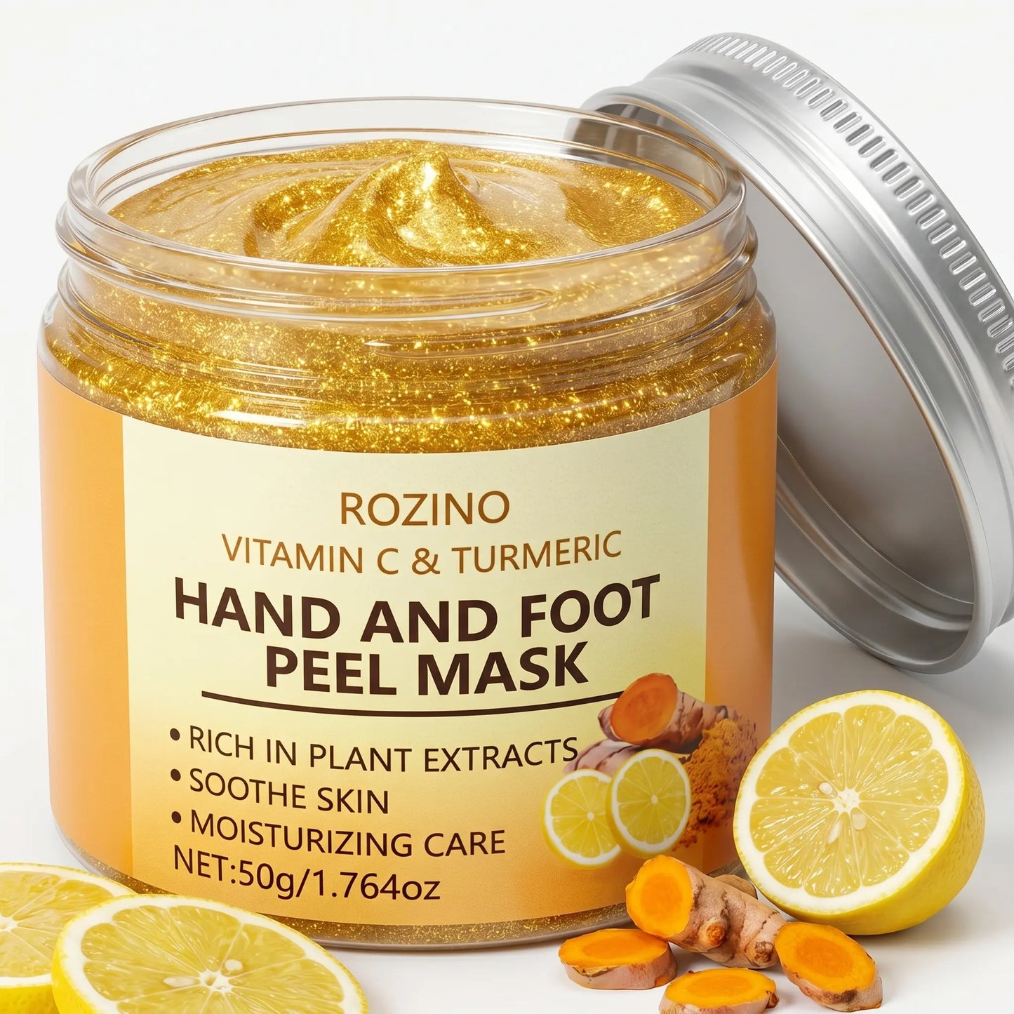 Vitamin C & Turmeric Peel-Off Mask, Deep Moisturizing Hand & Foot Mask, Brightening & Hydrating Hand & Foot Care Mask for Women & Men, Foot Exfoliating Mask, Care for Dry Rough Hands and Feet, 1.76 Oz