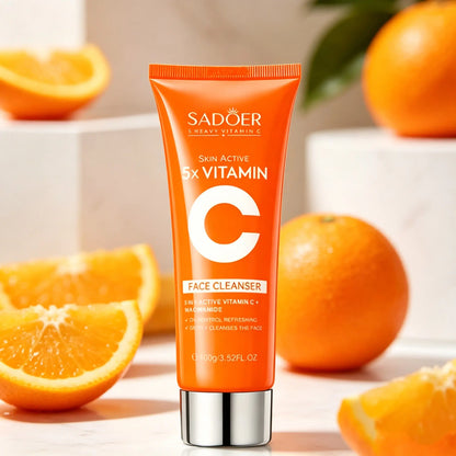 【 4PCS 】5X Vitamin C Skin Kit – Includes 5X Vitamin C Face Wash+5X Vitamin Face Toner+5X Vitamin C Face Serum+5X Vitamin C Face Cream , Moisturizing , Cleansing , for All Skins , Ideal Gift for Ladies.