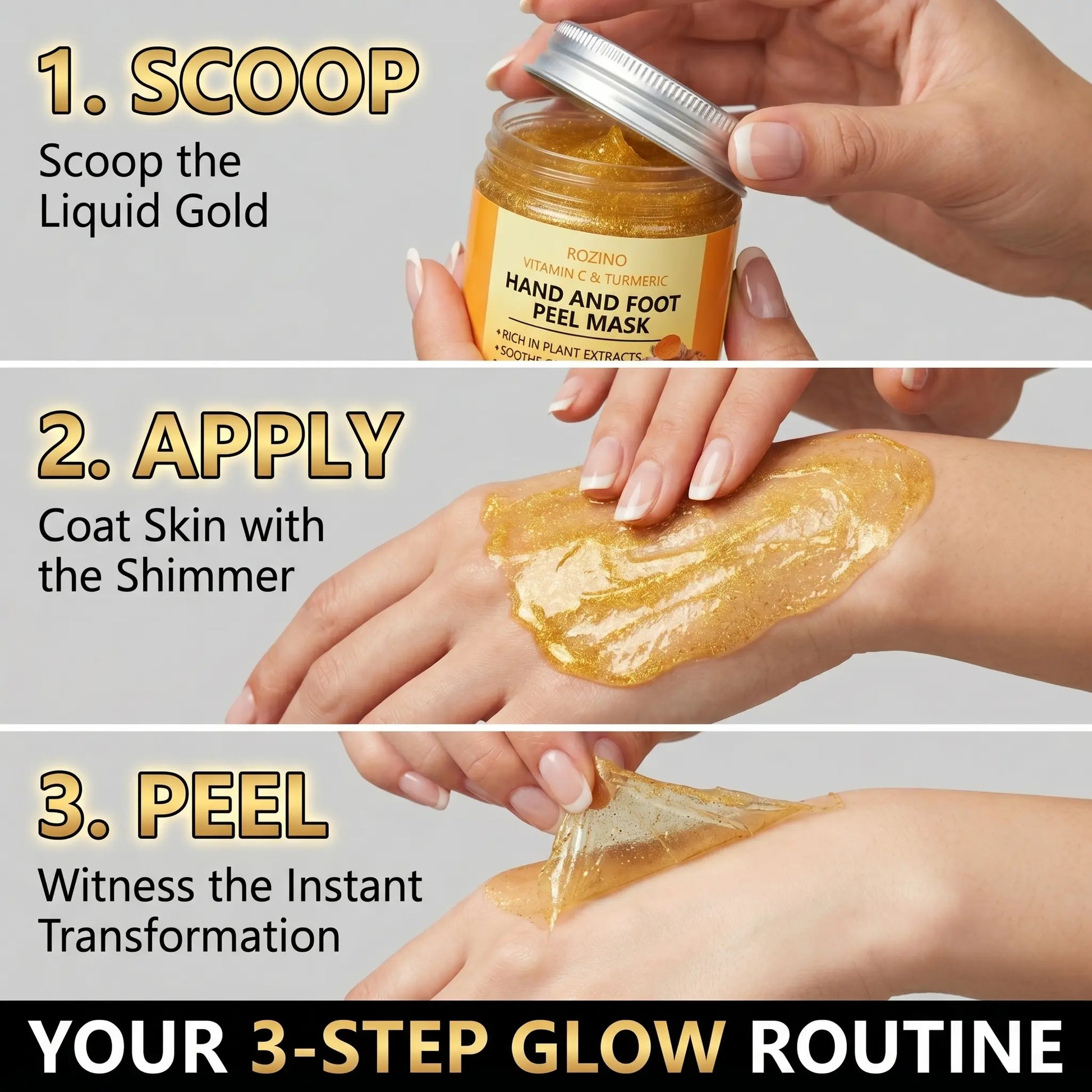 Vitamin C & Turmeric Peel-Off Mask, Deep Moisturizing Hand & Foot Mask, Brightening & Hydrating Hand & Foot Care Mask for Women & Men, Foot Exfoliating Mask, Care for Dry Rough Hands and Feet, 1.76 Oz