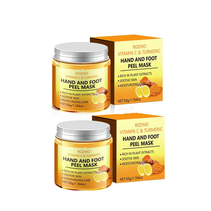 Vitamin C & Turmeric Peel-Off Mask, Deep Moisturizing Hand & Foot Mask, Brightening & Hydrating Hand & Foot Care Mask for Women & Men, Foot Exfoliating Mask, Care for Dry Rough Hands and Feet, 1.76 Oz