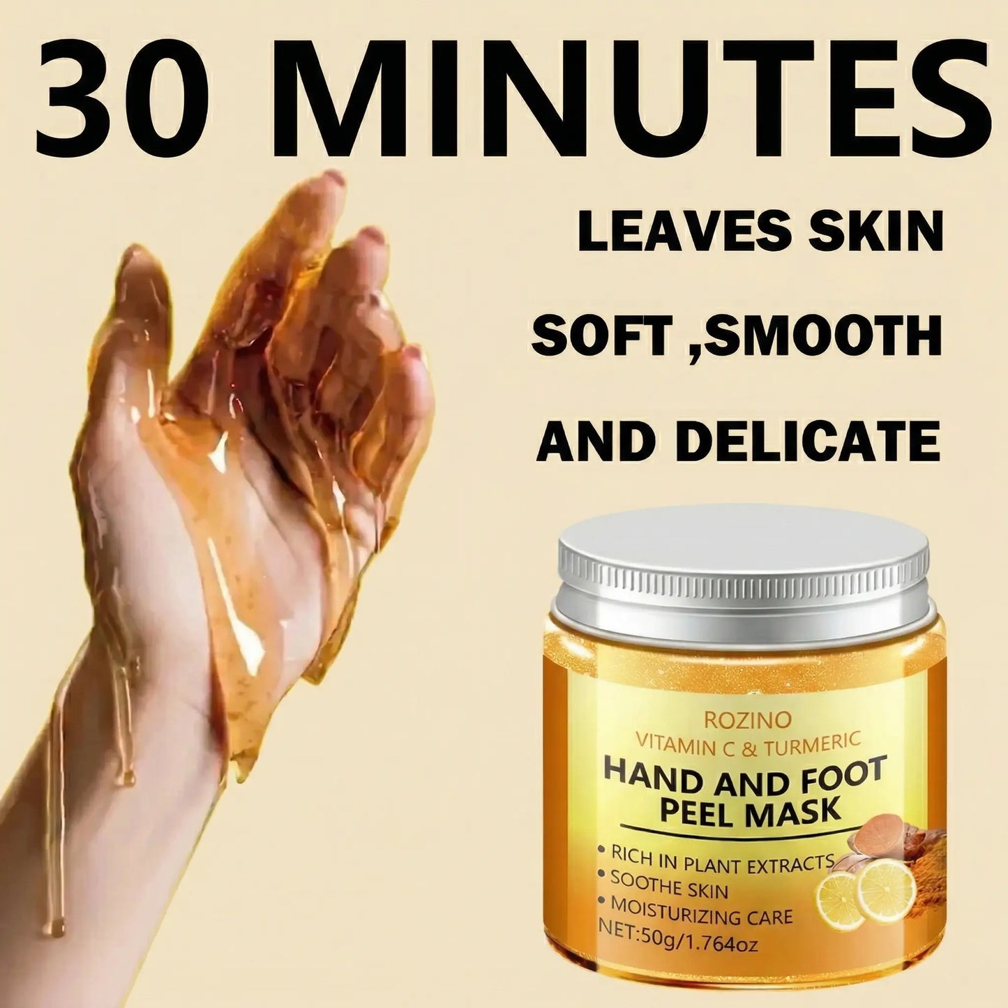 Vitamin C & Turmeric Peel-Off Mask, Deep Moisturizing Hand & Foot Mask, Brightening & Hydrating Hand & Foot Care Mask for Women & Men, Foot Exfoliating Mask, Care for Dry Rough Hands and Feet, 1.76 Oz