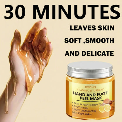 Vitamin C & Turmeric Peel-Off Mask, Deep Moisturizing Hand & Foot Mask, Brightening & Hydrating Hand & Foot Care Mask for Women & Men, Foot Exfoliating Mask, Care for Dry Rough Hands and Feet, 1.76 Oz