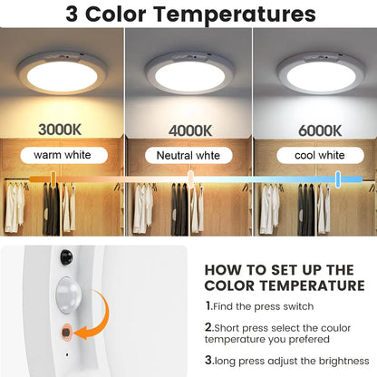 Rechargeable Sensor Ceiling Light with Remote Control, USB Charging,Magnetic Wireless Ceiling Light Battery Powered for Closet Shower Stairs Shed Hallway Porch Patio Ect