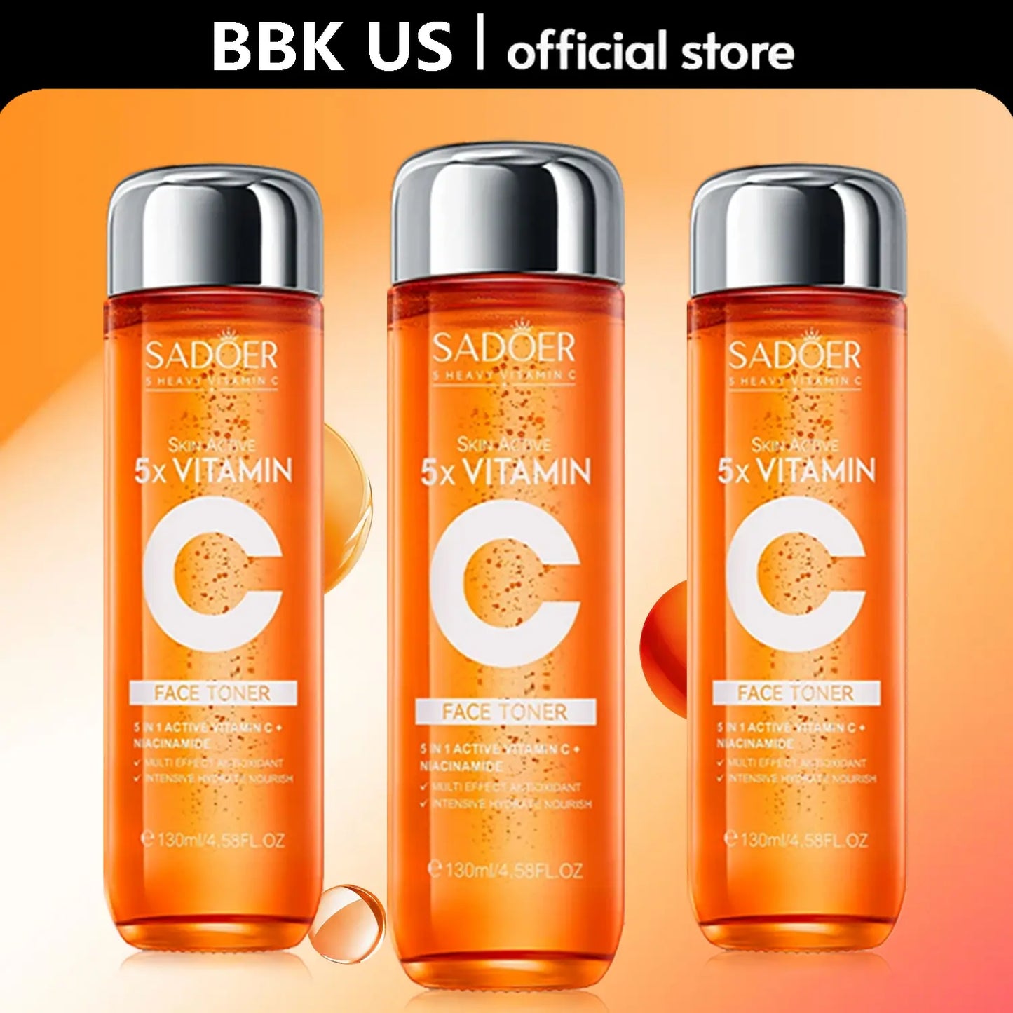【 4PCS 】5X Vitamin C Skin Kit – Includes 5X Vitamin C Face Wash+5X Vitamin Face Toner+5X Vitamin C Face Serum+5X Vitamin C Face Cream , Moisturizing , Cleansing , for All Skins , Ideal Gift for Ladies.