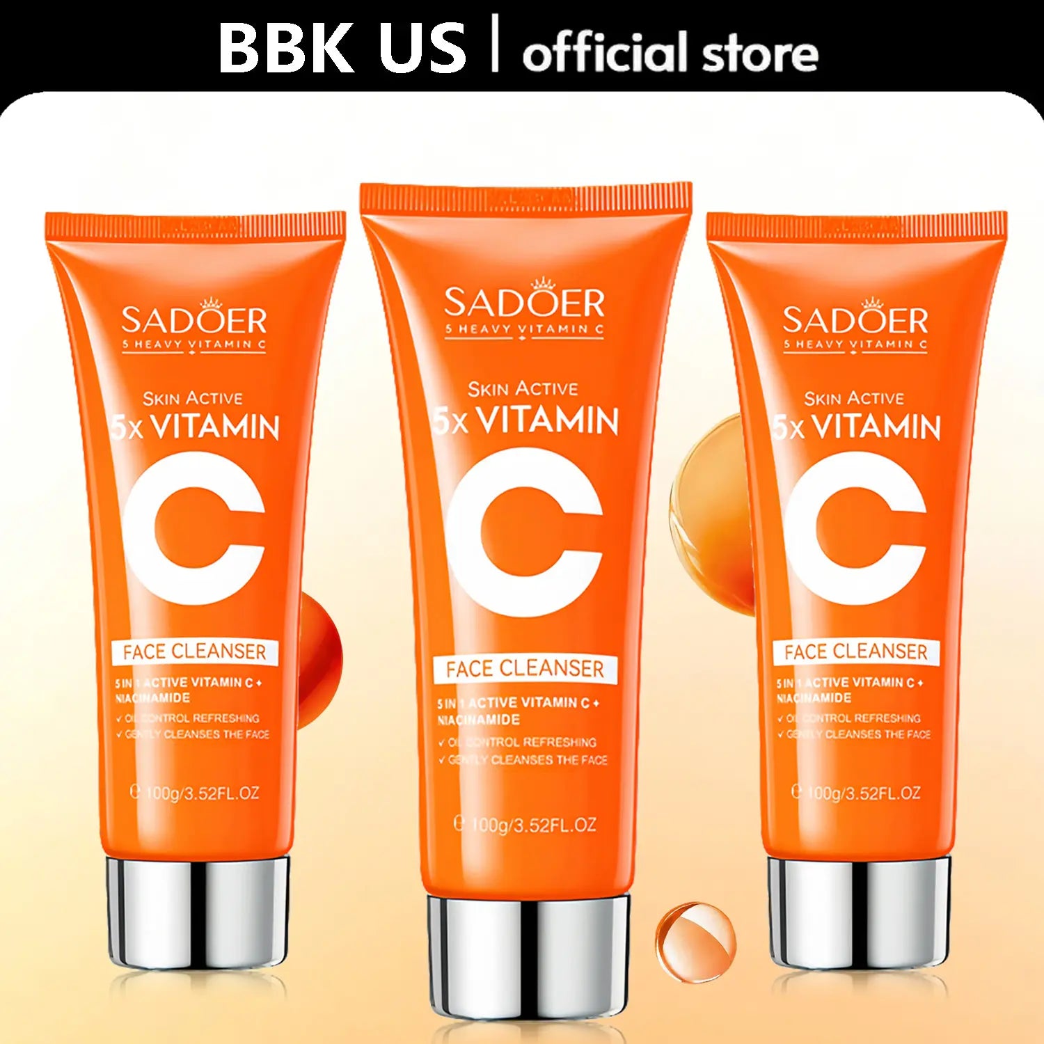 【 4PCS 】5X Vitamin C Skin Kit – Includes 5X Vitamin C Face Wash+5X Vitamin Face Toner+5X Vitamin C Face Serum+5X Vitamin C Face Cream , Moisturizing , Cleansing , for All Skins , Ideal Gift for Ladies.