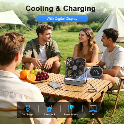 8000Mah Rechargeable Silent Portable All-In-One Desk Fan for Bedroom, Office and Camping,28H Long Lasting Desk Fan with LED Light, 9“ Portable Desk Fan