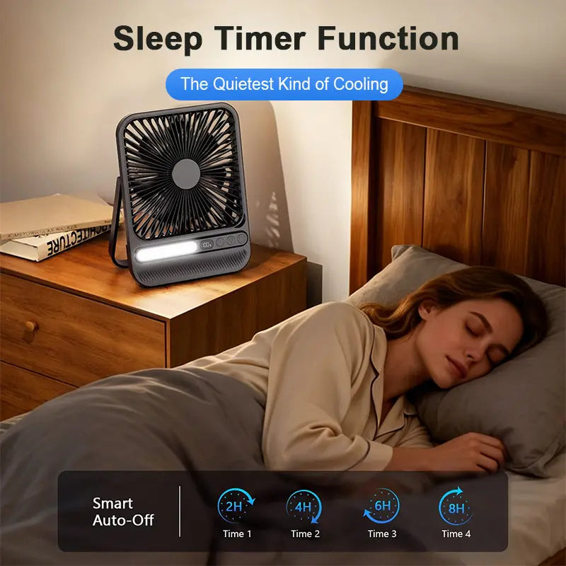 8000Mah Rechargeable Silent Portable All-In-One Desk Fan for Bedroom, Office and Camping,28H Long Lasting Desk Fan with LED Light, 9“ Portable Desk Fan