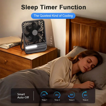 8000Mah Rechargeable Silent Portable All-In-One Desk Fan for Bedroom, Office and Camping,28H Long Lasting Desk Fan with LED Light, 9“ Portable Desk Fan