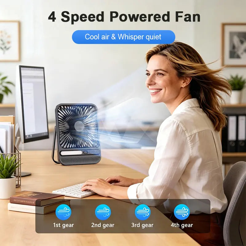 8000Mah Rechargeable Silent Portable All-In-One Desk Fan for Bedroom, Office and Camping,28H Long Lasting Desk Fan with LED Light, 9“ Portable Desk Fan